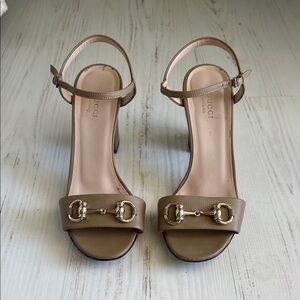 Gucci Women's Tan Leather Heels with Buckle Detail